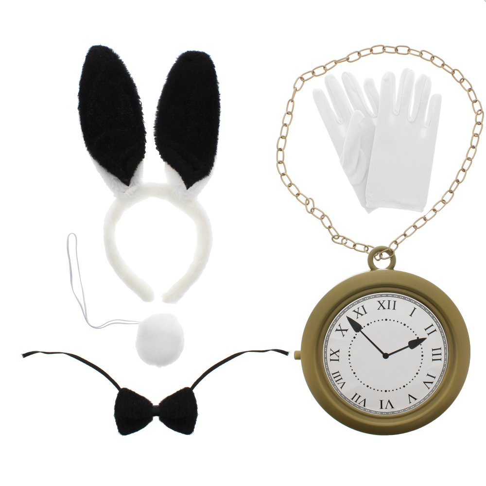 Zac's Alter Ego - 5 Piece Alice in Wonderland Kit met zwart konijn Ensemble d'accessoires de costume - Multicolore